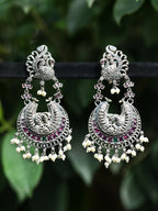 Joban Fashion Women Red Stones Silver Tone Brass Earrings | Grocsy