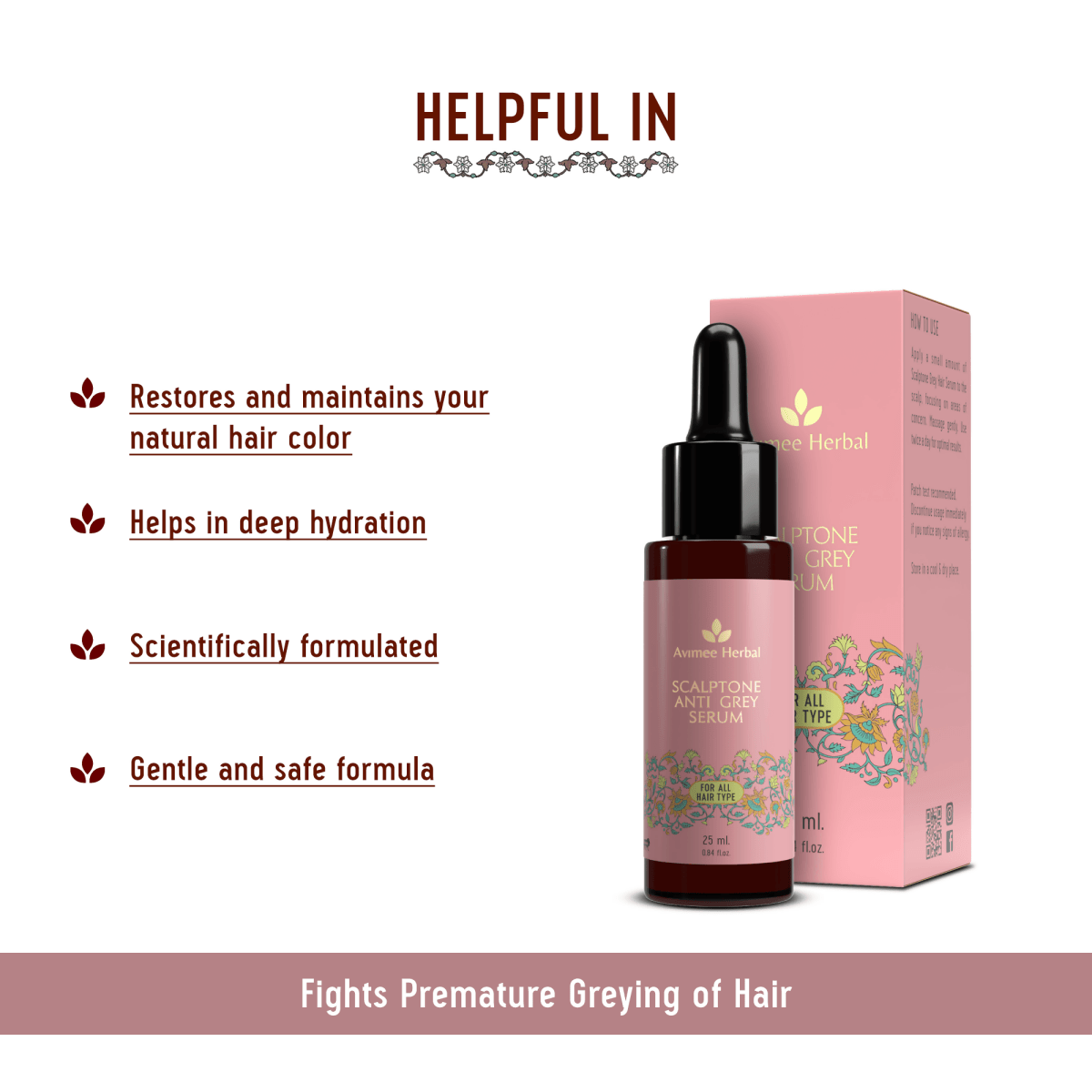Avimee Herbal Anti Grey Hair Combo - Keshkrishna Hair Oil And Scalptone Grey Hair Serum, Restores Natural Color | Grocsy
