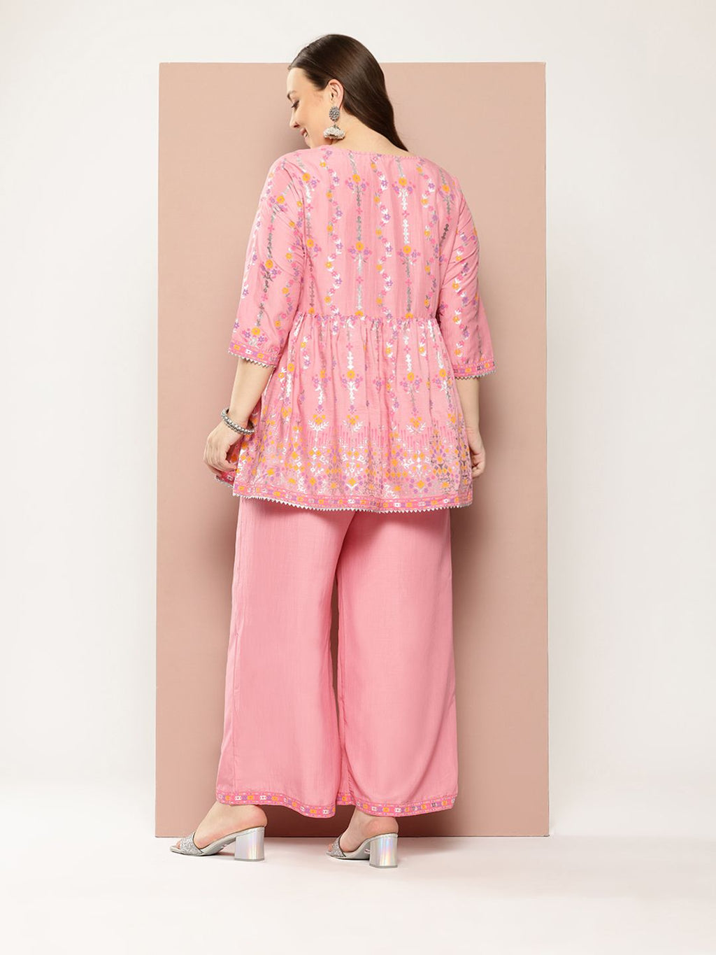 Sztori Plus Size Printed Gotta Patti Empire Kurta with Palazzos | Grocsy