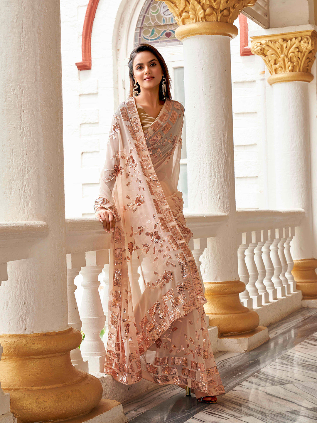 Tikhi Imli Floral Sequinned Georgette Saree | Grocsy