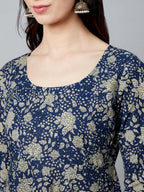 Aks Floral Printed Pure Cotton Anarkali Kurta | Grocsy