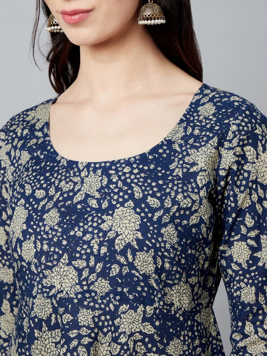 Aks Floral Printed Pure Cotton Anarkali Kurta | Grocsy