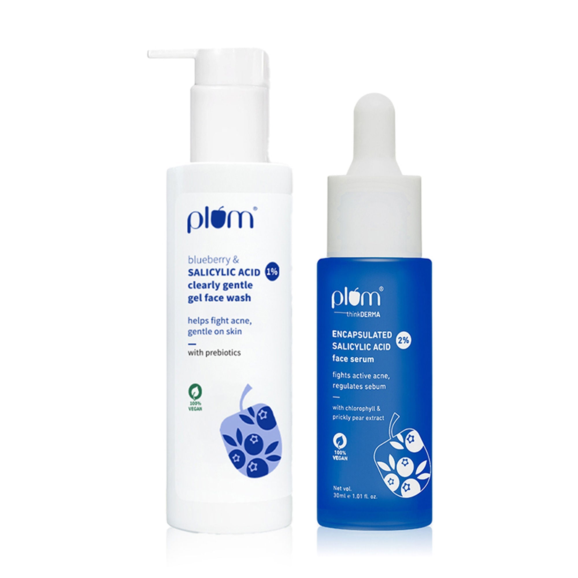 Plum Salicylic Facewash & Face Serum Combo For Acne Prone, Oily Skin | Grocsy
