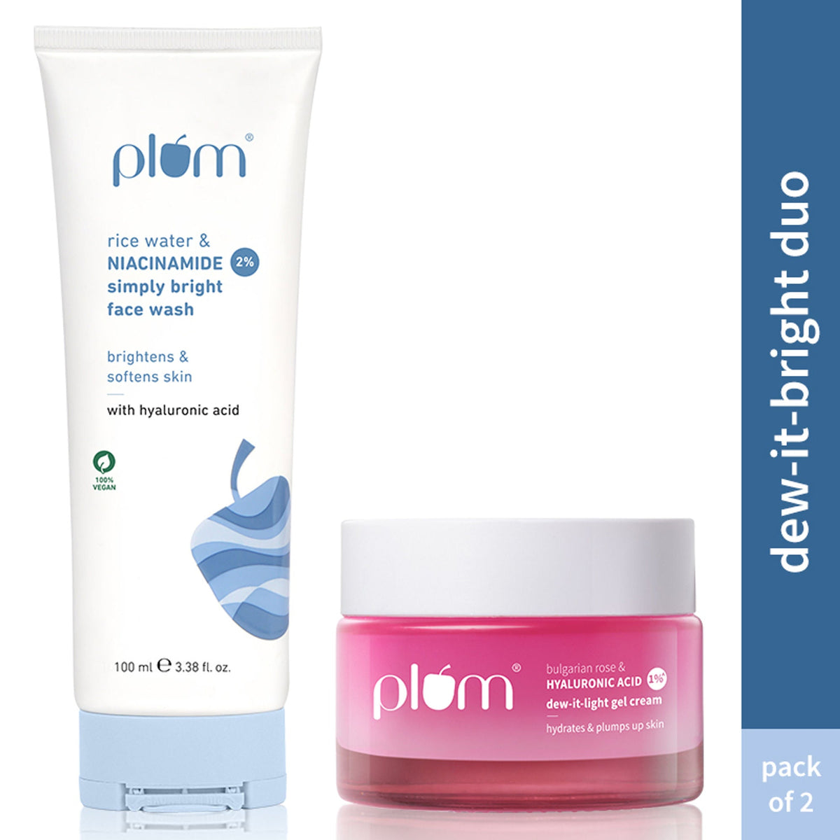 Plum Niacinamide & Hyaluronic Acid Face Wash & Moisturizer Combo For Bright, Hydrated & Plumped Skin | Grocsy