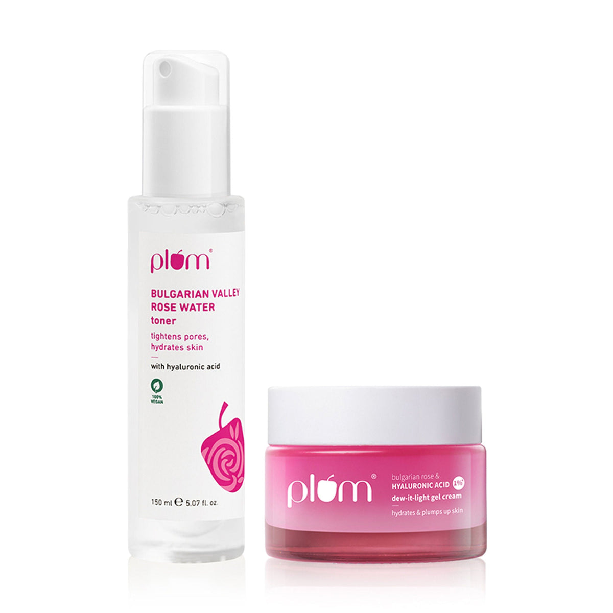 Plum 1% Hyaluronic Acid & Bulgarian Rose Toner & Moisturiser Combo For Hydration & Plumpy Skin | Grocsy