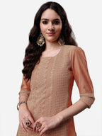 HERE&NOW Lucknowi Chikankari Schiffli Chanderi Silk Kurta Trousers with Organza Dupatta | Grocsy