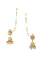 Anikas Creation Cream-Coloured & Gold Toned Kundan & Pearl Jadau Dome Shaped Jhumkas | Grocsy