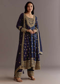 Teeya Creation Blue Color Chinnon Silk Embroidery Work Gown | Grocsy