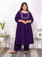 Miravan Women'S Plus Size Purple Floral Kurta With Palazzo | Grocsy