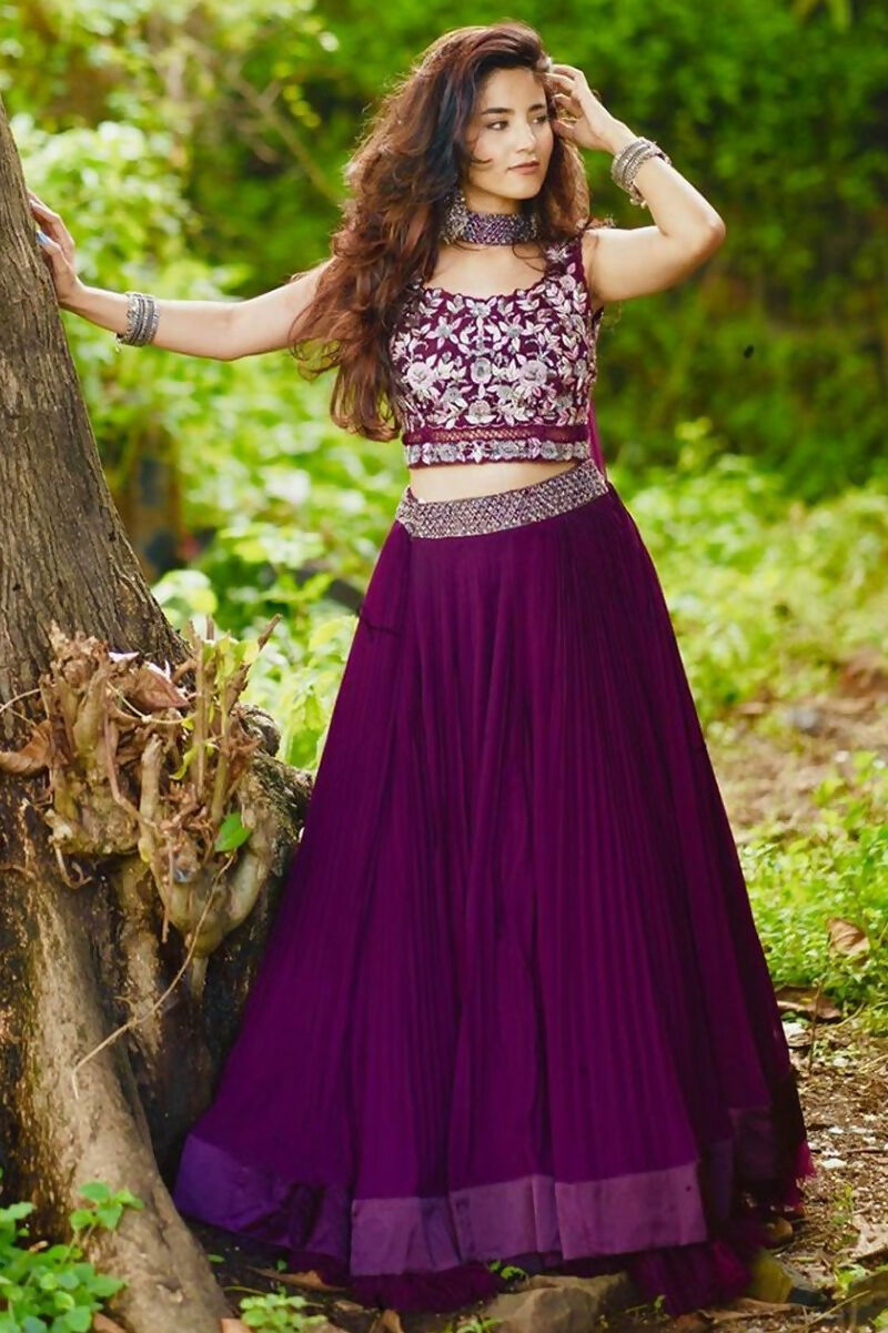 Jyoti Fashion Wine Crush Georgette Designer Lehenga Choli with Dupatta | Grocsy