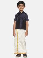 Sethukrishna Boys Navy Blue & White Shirt with Dhoti Set | Grocsy