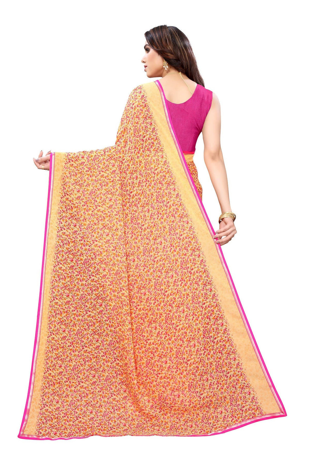 Vamika Ethnic Fire Orange Printed With Lace Saree | Grocsy