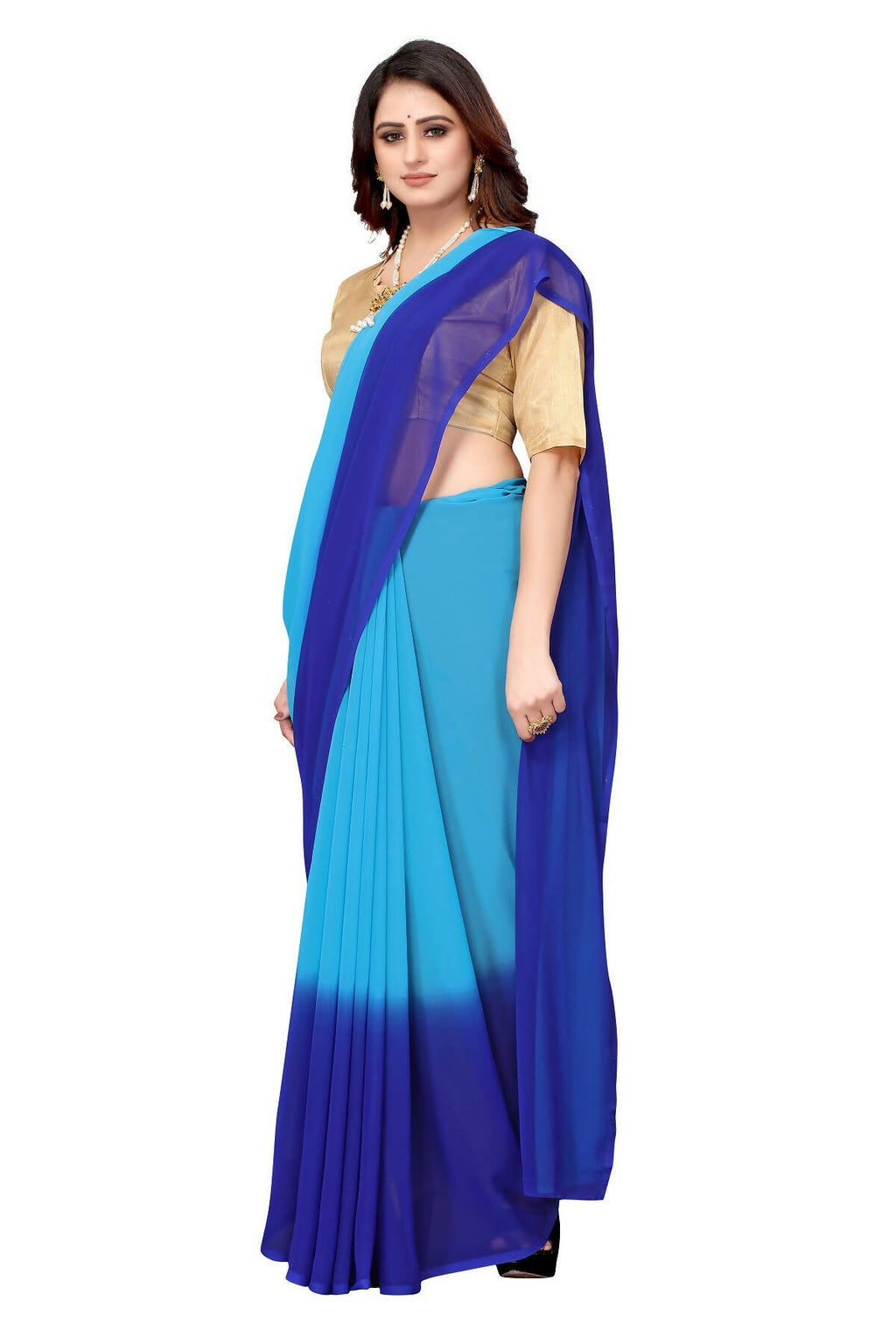 Vamika Blue Half N Half Georgette Saree | Grocsy
