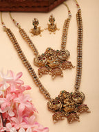 NVR Women's Set of 2 Gold-Polished Stone Studded Lakshmi Design Temple Jewellery Set | Grocsy