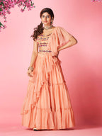 Myra Peach Art Silk Designer Lehenga | Grocsy
