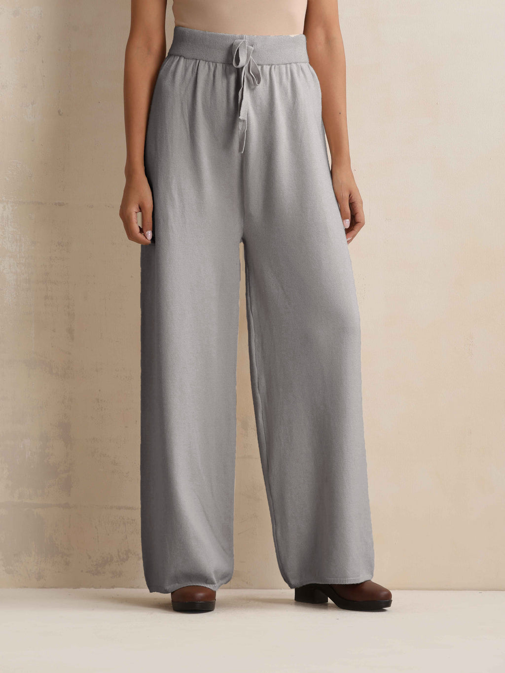 trueBrowns Grey Woollen Flared Pants | Grocsy