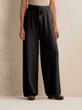 trueBrowns Black Woollen Flared Pants | Grocsy