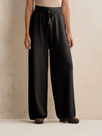 trueBrowns Black Woollen Flared Pants | Grocsy