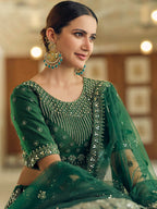 Myra Green Soft Net Embroidered Lehenga | Grocsy