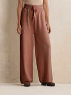 trueBrowns Peach Woollen Flared Pants | Grocsy