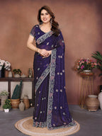 Teeya Creation New Womens Latest Party Wear Soft Chiffon Silk Saree-Purple | Grocsy