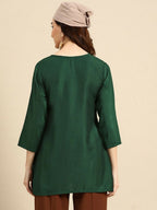 Women's Dark Green Viscose blend Embroidered Short Top - Marina | Grocsy