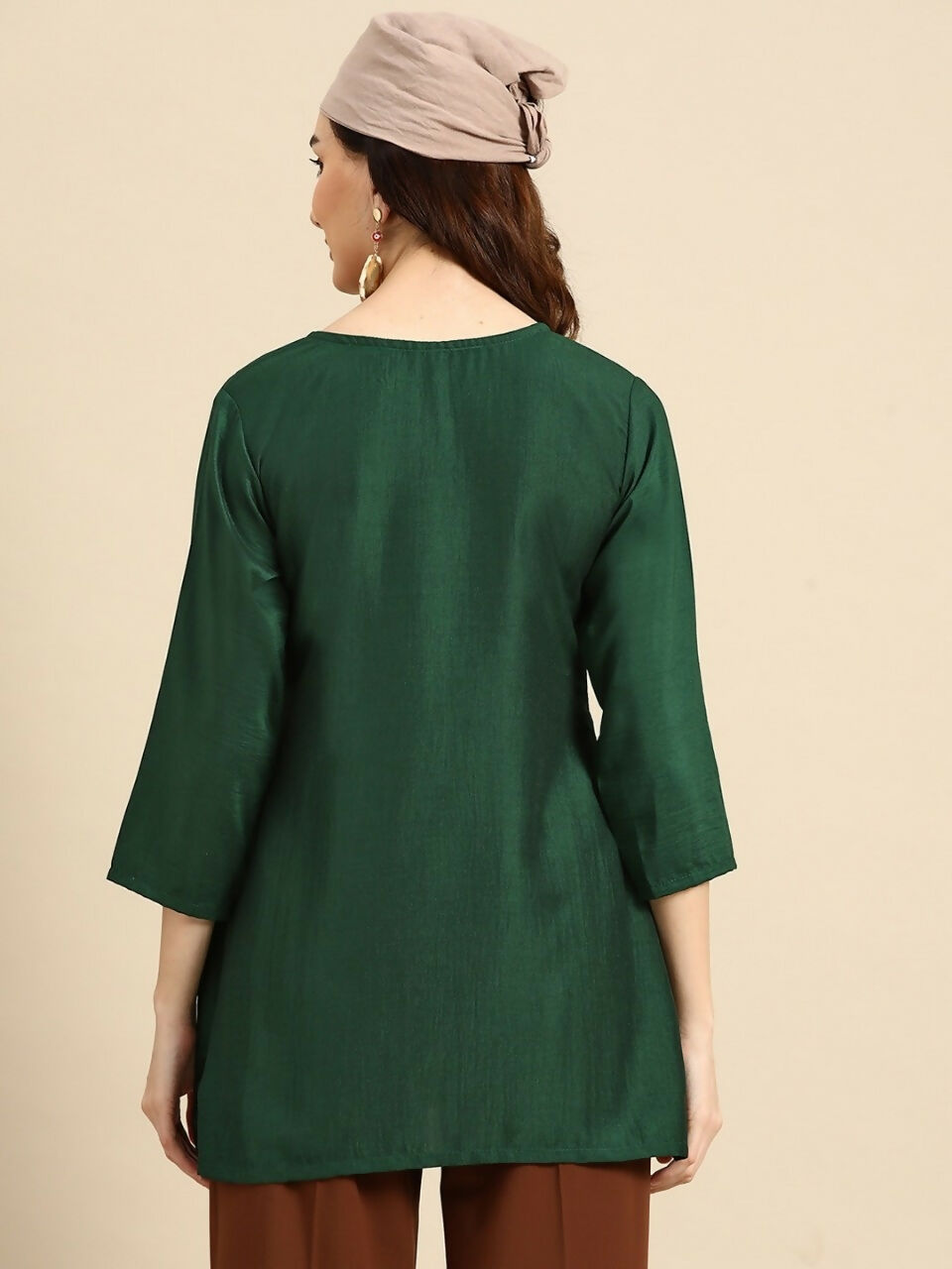 Women's Dark Green Viscose blend Embroidered Short Top - Marina | Grocsy