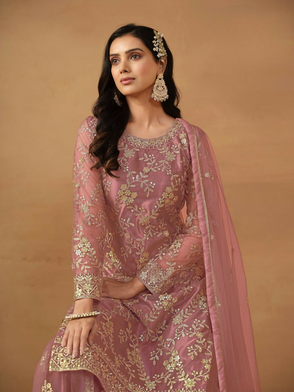 Anaita Pink Embroidered Net Salwar Suit | Grocsy
