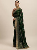 kasee Green & Gold-Toned Floral Embroidered Art Silk Saree | Grocsy