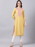 Souchii Women Blue Floral Yoke Design Grandeur & Majestic Artwork Kurta | Grocsy