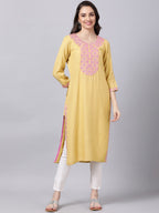 Souchii Women Blue Floral Yoke Design Grandeur & Majestic Artwork Kurta | Grocsy