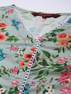 Sangria Women V-Neck Floral Printed Regular Kurta with Palazzos & With Dupatta | Grocsy