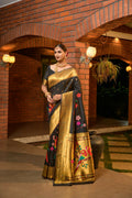 Jyoti Fashion Women's Black Paithani Silk Zari Woven Saree with Blouse | Grocsy