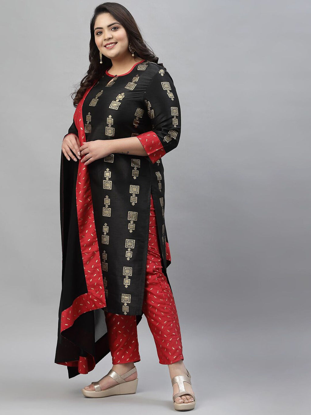 Sztori Plus Size Floral Printed Regular Kurta with Trousers & With Dupatta | Grocsy