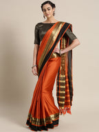 Saree Mall Rust Orange Solid Saree | Grocsy