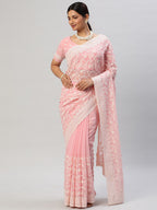 kasee Floral Embroidered Pure Chiffon Saree | Grocsy