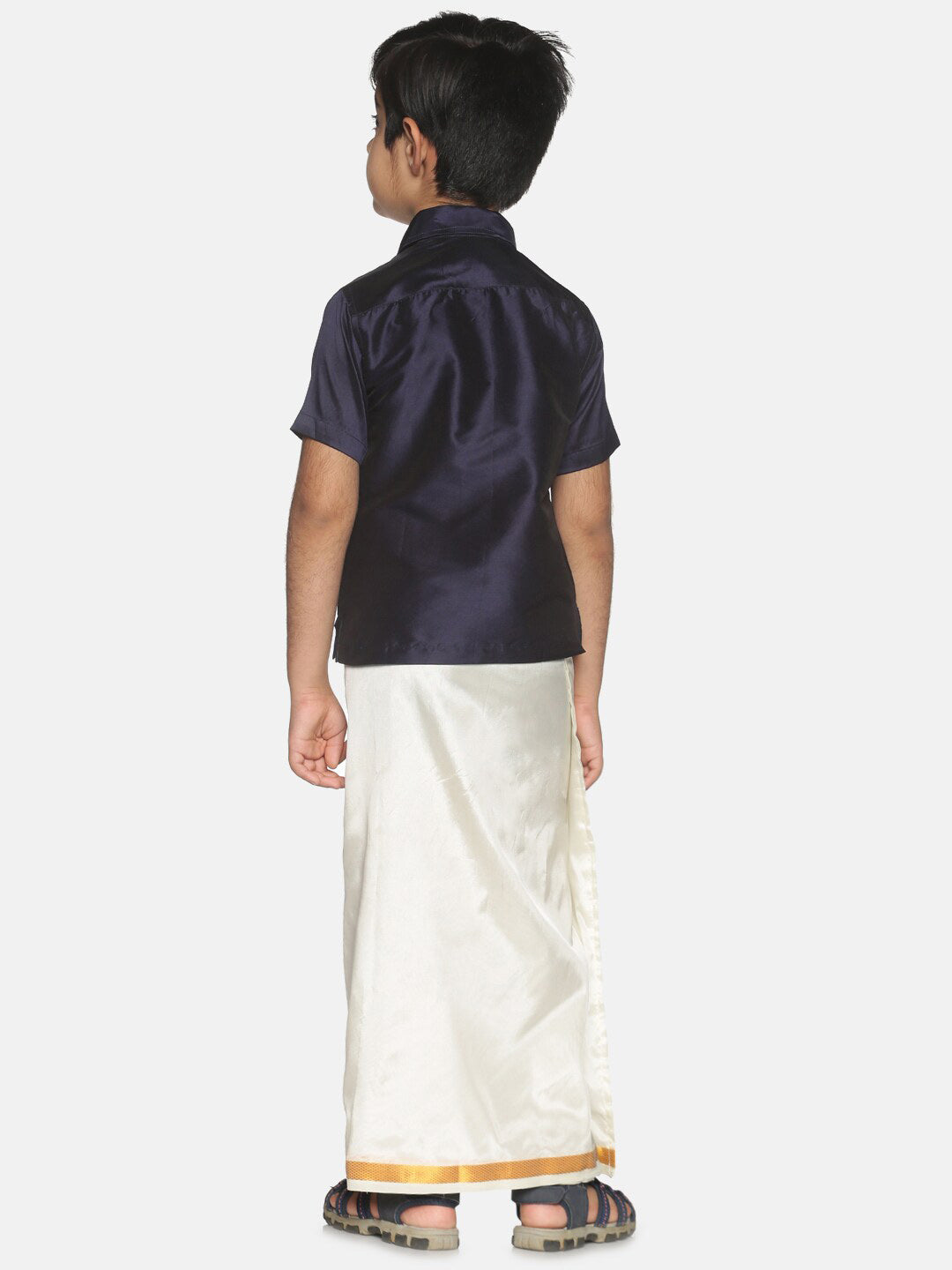 Sethukrishna Boys Navy Blue & White Shirt with Dhoti Set | Grocsy