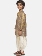 Sethukrishna Boys Gold-Toned Ethnic Motifs Printed Kurta with Dhoti Pants | Grocsy