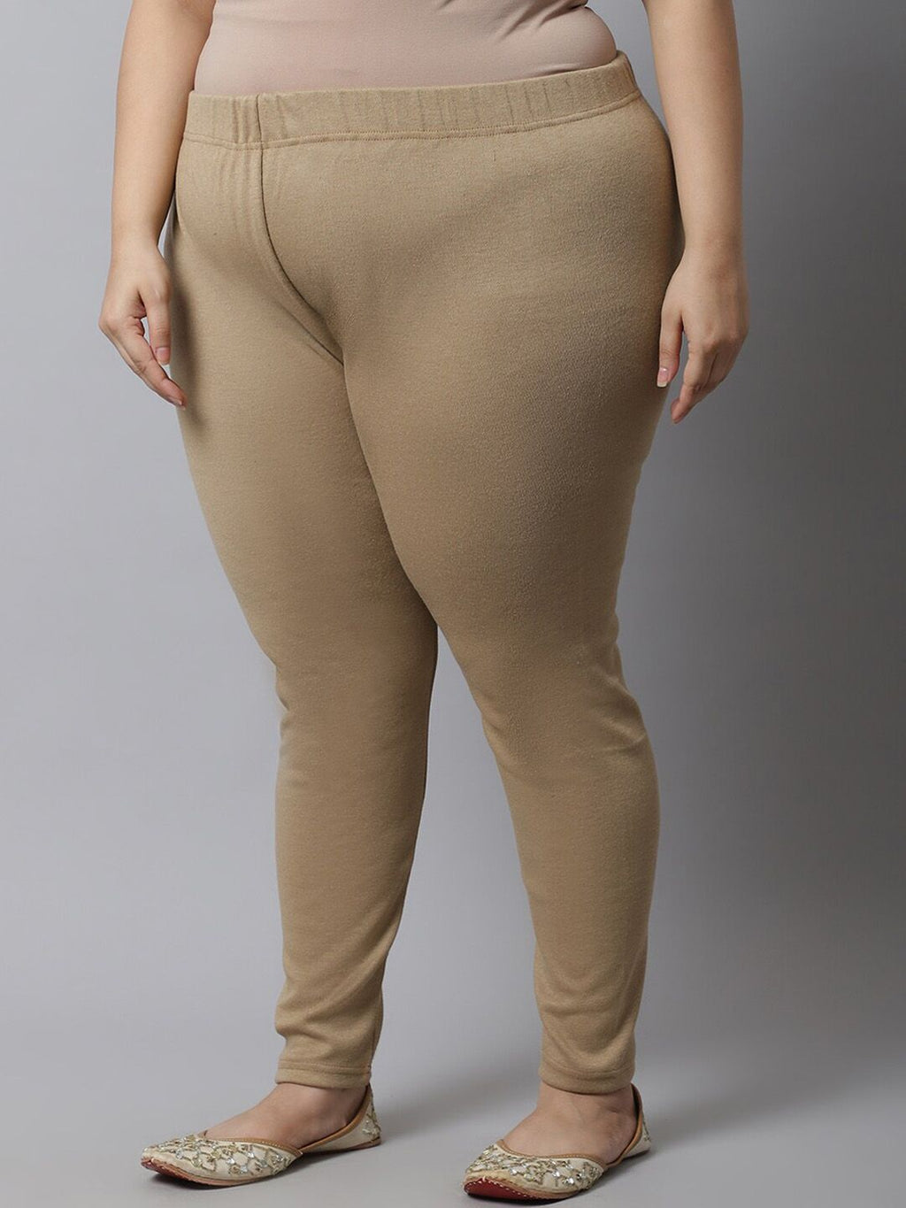 TAG 7 Women Plus size Beige Solid Leggings | Grocsy