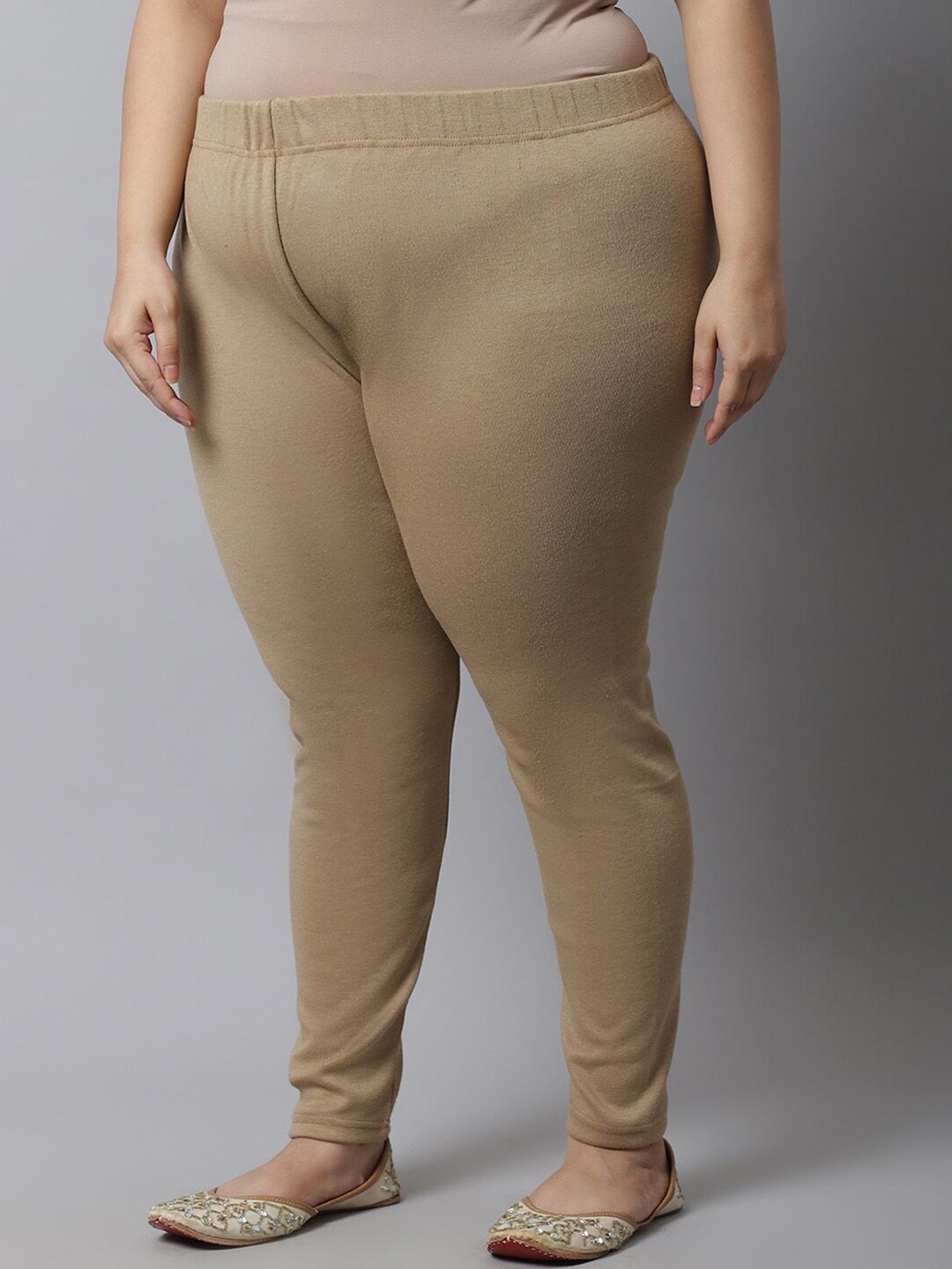TAG 7 Women Plus size Beige Solid Leggings | Grocsy