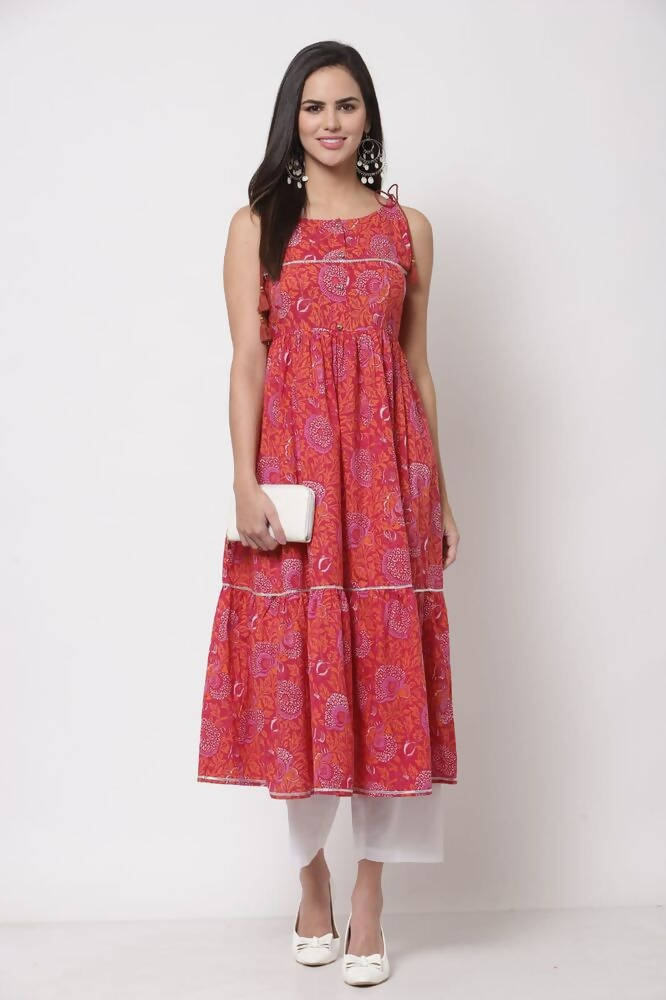 Myshka Cotton Printed Sleeveless Round Neck Casual Women's Dress | Grocsy