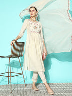 Sangria Women Floral Embroidered Sequinned Pure Cotton Kurta with Trousers & With Dupatta | Grocsy