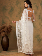 Sangria Embroidered Net Sarees | Grocsy