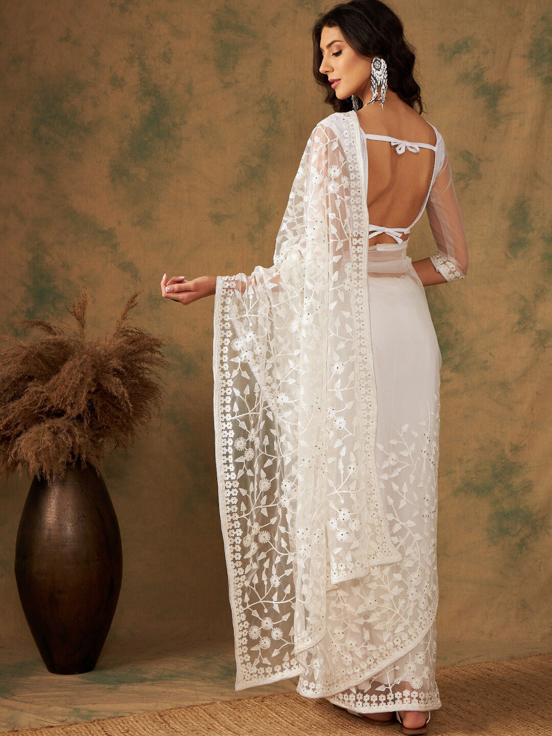 Sangria Embroidered Net Sarees | Grocsy