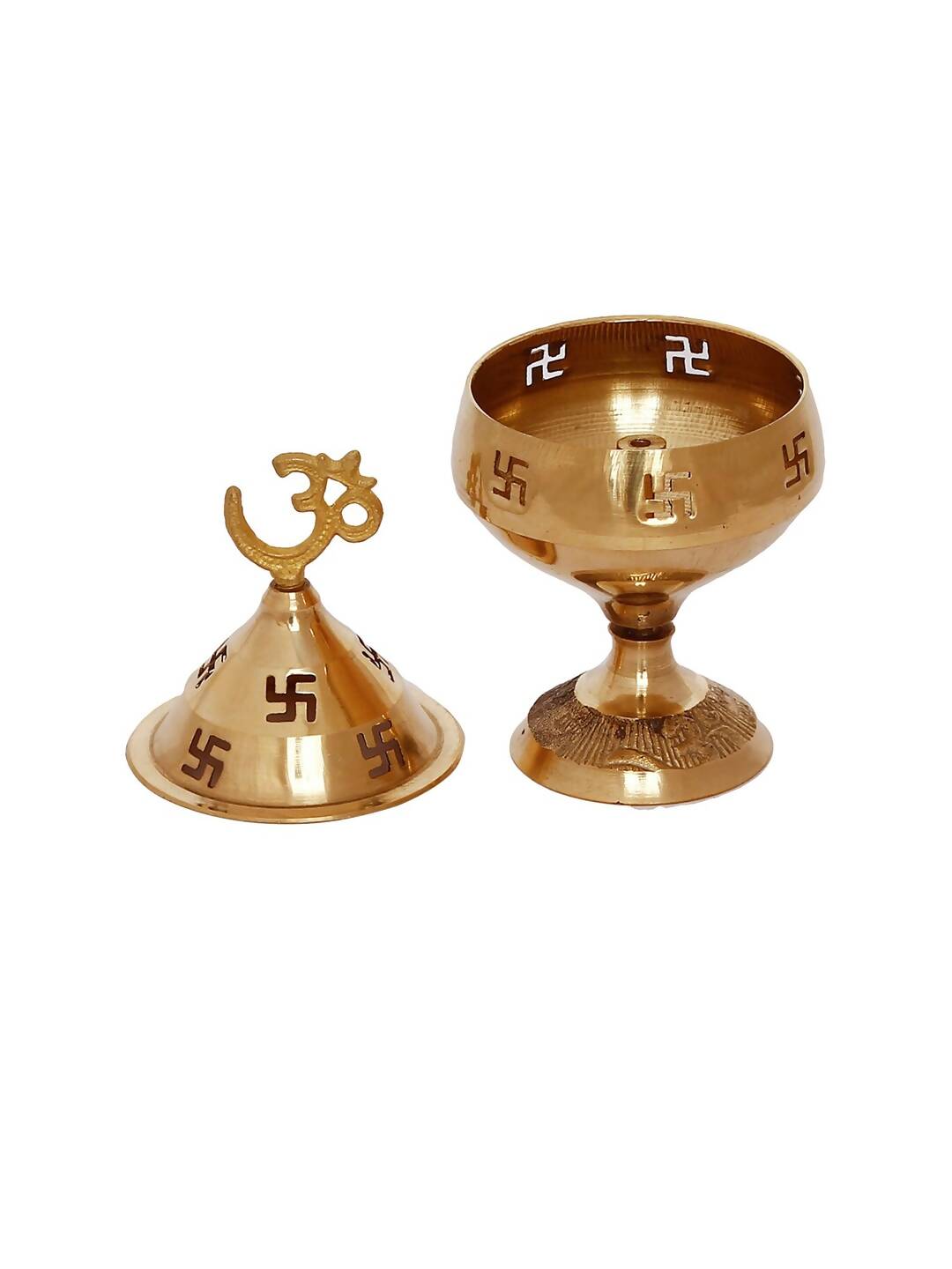 eCraftIndia Gold-Toned Om and Swastik Brass Diya | Grocsy