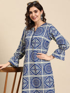 Sangria Ethnic Motifs Printed Puff Sleeves Kurta with Dhoti Pants | Grocsy