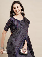 Saree Mall Navy Blue & Grey Floral Art Silk Bhagalpuri Sarees | Grocsy