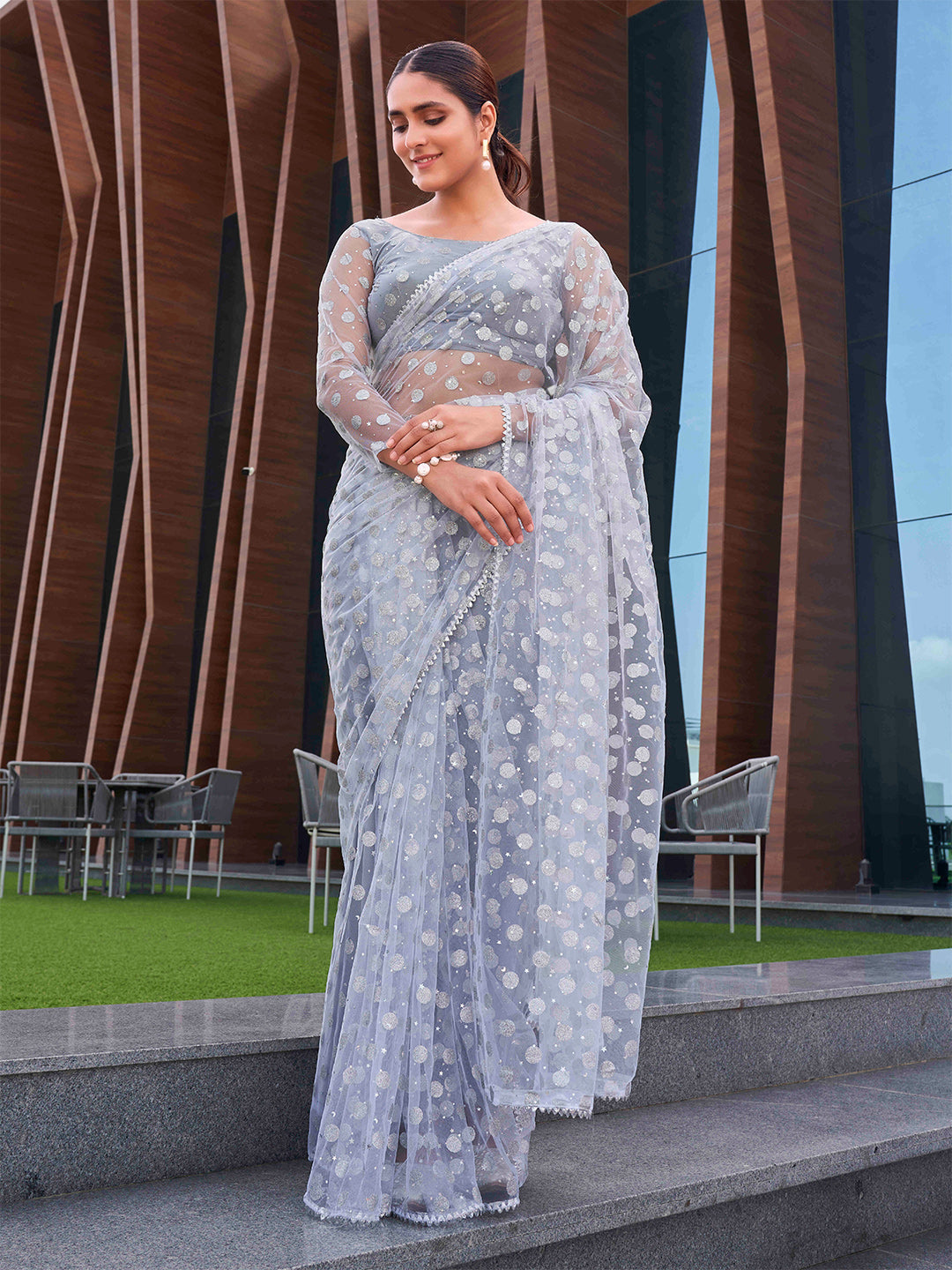 Tikhi Imli Embellished Net Saree | Grocsy