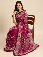 kasee Floral Zari Pure Georgette Saree | Grocsy