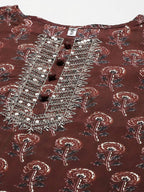Yufta Women Maroon Floral Printed Regular Kurta with Palazzo & With Dupatta | Grocsy